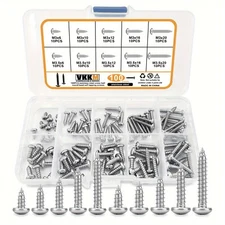 VKKM Stainless Steel Self-Tapping Wood Screw Assortment Kit, Self-Drilling Set