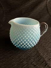 ~Vintage~ Fenton Glass Blue Ombré Hobnail 5” Squat Pitcher