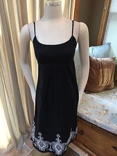 Ann Taylor Loft Black Pleated Bodice Damask Hem Empire Fit Dress 4 Excellent