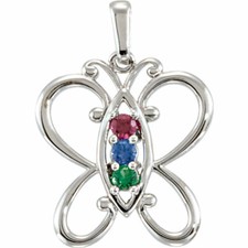 Family Butterfly Pendant Mother's Jewelry Sterling Silver 1-5 Round Birthstones