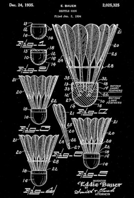 1935 - Badminton Shuttlecock - E. Bauer - Patent Art Poster