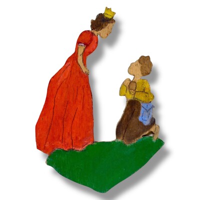 1940er Holz Wandfigur Laubsägearbeit Der Schweinehirt Andersen Märchen 19cm Deko