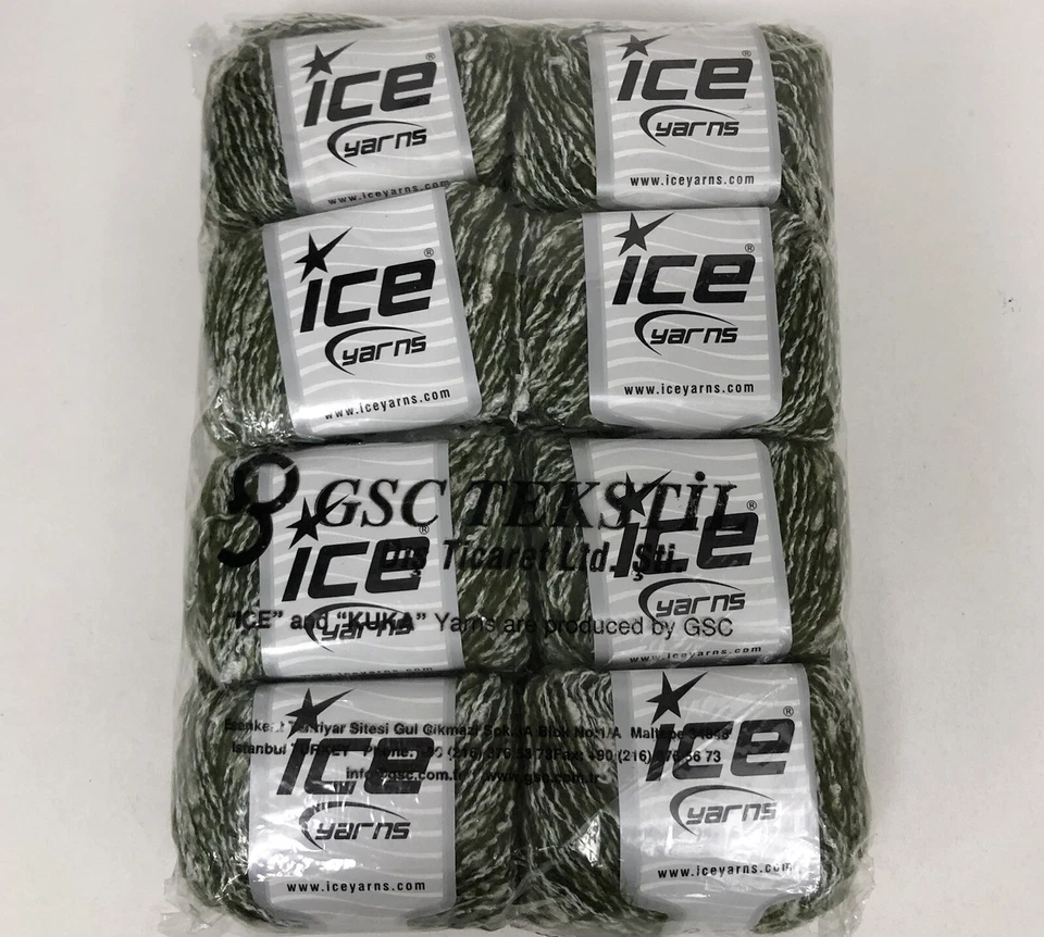 Lot of 8 New Balls Of Ice Yarns Shrimp Kid Mohair Green White #11627 Fine Sport - Image 2 of 4