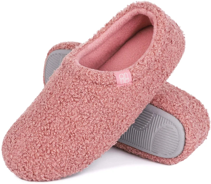 HomeTop Women s Fuzzy Curly Fur Memory Foam Loafer Slippers with
