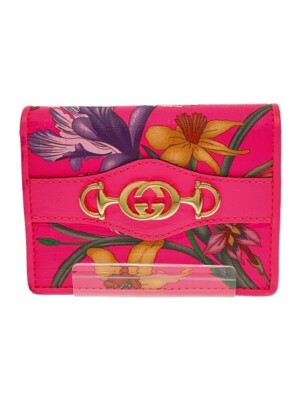 Gucci 536353 Bifold Wallet Horsebit Interlocking G Zumi Flora Pink