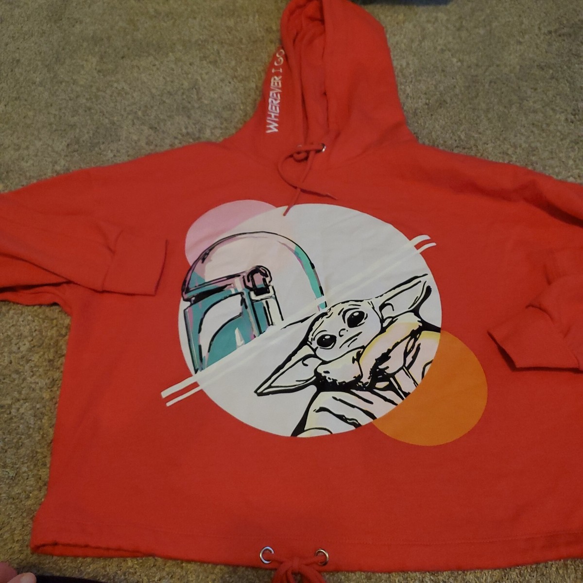 Disney Star Wars The Mandalorian Baby Yoda Grogu Women’s Size Small Red  Hoodie