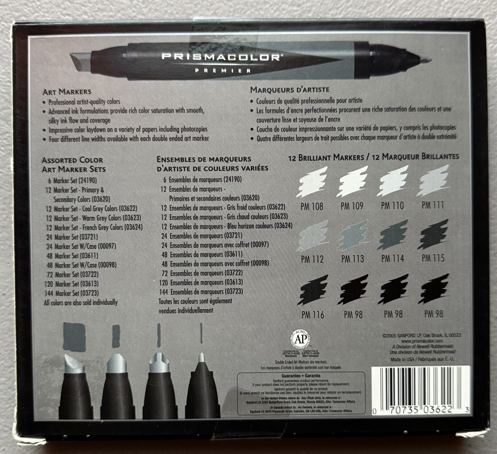 PRISMACOLOR PREMIER COOL GREY COLORS 12 PIECE ART MARKERS SET NEW