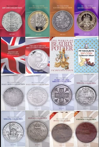 British Coin Hunt Collectors Albums £5 £2 50p 10p Pre Decimal Silver Copper [C]