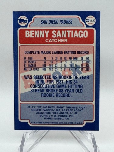 1988 Topps Bazooka, Benny Santiago, San Diego Padres - Picture 2 of 2
