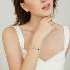 925 Sterling Silver Bracelet for Women Infinity Heart Symbol Charm Gift Box-Blac