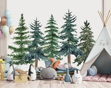 Christmas Pine Tree Wall Stickers 35.4 x 71 Inch Watercolor Forest Wall Decal...