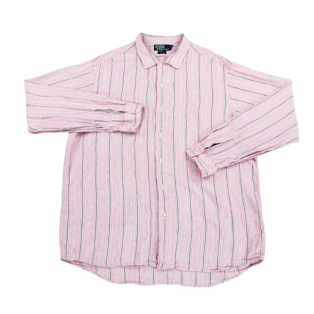 Polo Ralph Lauren 100% Linen Bonnard Button Up Shirt Vertical Striped XL Pink