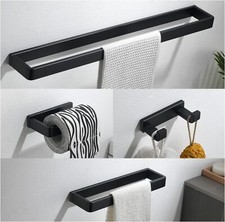 4-Piece Matte Black Bathroom Hardware Accessories Set, Bath Towel Bar Set