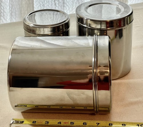 Stainless Steel(Canisters) 3 Containers With Lids-Nesting Poori Dabba - Picture 4 of 17
