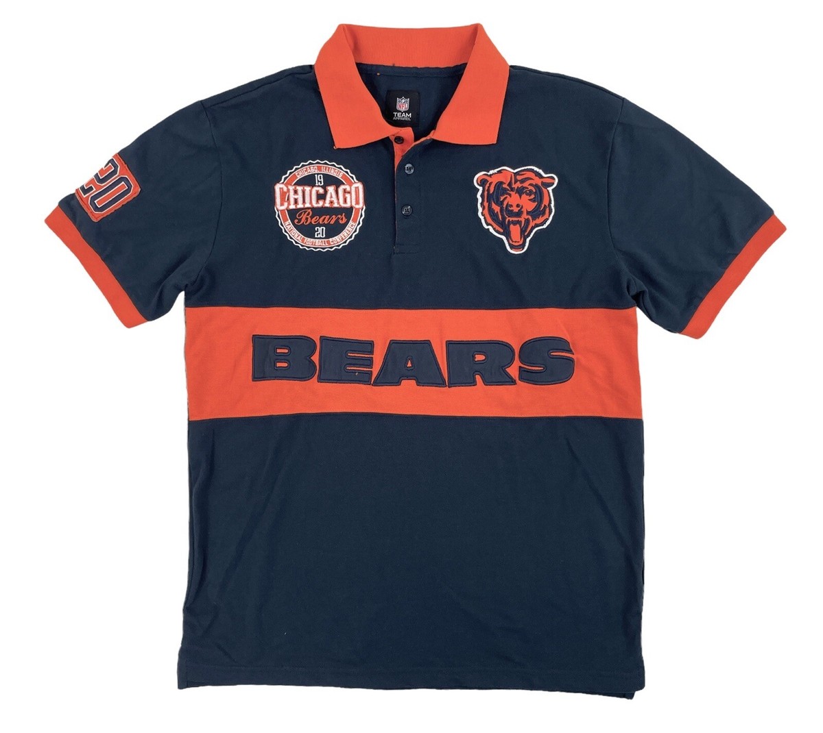 NFL Team Apparel Chicago Bears Embroidered Rugby Polo Shirt Blue