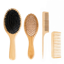 4 PCS Bamboo Hair Brushes Set,Boar Bristle and Detangling Combs,Hair Care Tools
