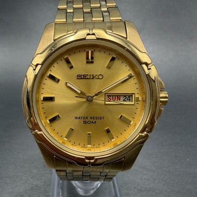 Seiko Watch Men 38mm Champagne Dial Gold Tone Daydate V743-8B39