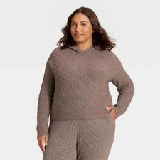 Women's Cashfeel Cable Knit Hooded Pullover Sweater - Auden Heather Sable 4X