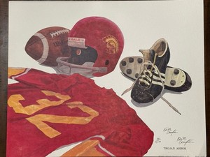 ***CONFISCATED*** OJ Simpson Signed Art by Keith Compton USC Trojan Armor /2500