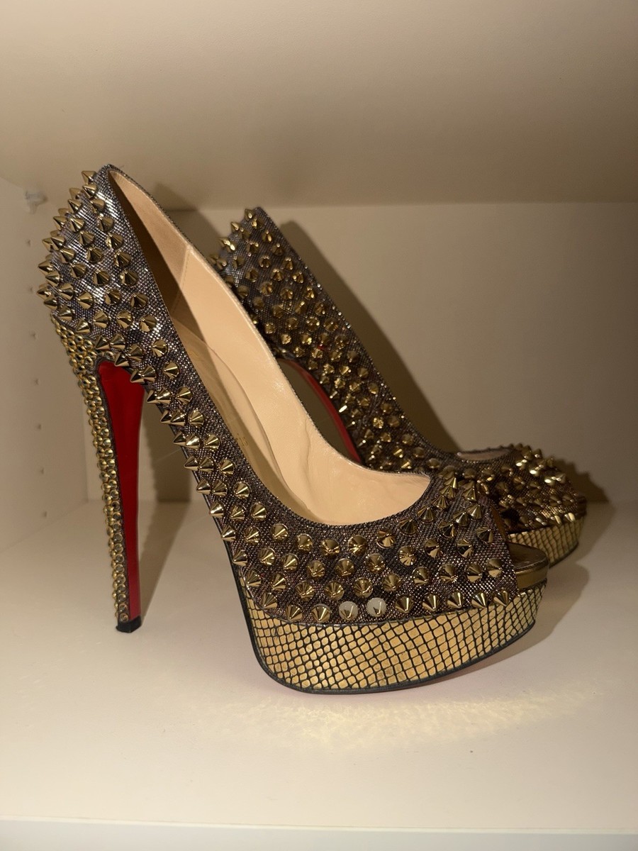 クリスチャンルブタン。ゴールドレディピープ Christian Louboutin Lady Peep Spikes Gold Strass | eBay