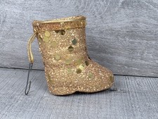 Vintage Christmas Gold Santa Boot Cardboard Paper Mache 1970s Japan 31b