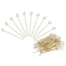 200Pcs Eye Pins Jewelry Findings 22 Gauge 28mm Stainless Steel Eye Pins, Gold