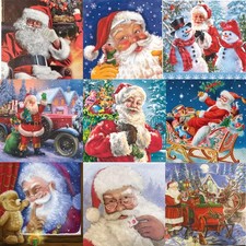 Christmas Decoupage Napkins Bundle - LOT of 9 Paper Napkin Collection Santa