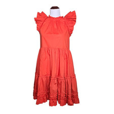 Ulla Johnson Joan Mini Dress Orange Coral Tiered Ruffle Pockets Sz 6