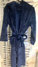 M&S Boys Fleece Dressing Gown Robe Hooded Navy Blue Age 11 - 12 yrs