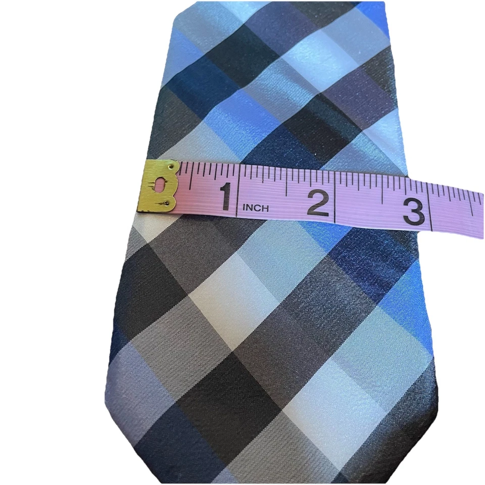 Chaps 100% Silk Neck Tie Blue/Gray Plaid Hand Made 2.75" - Image 4 of 4