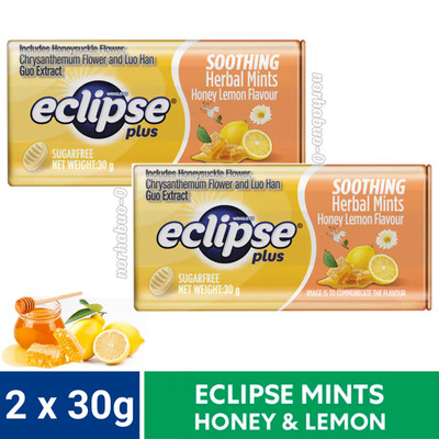 2 x 30g New Eclipse Plus Honey Lemon Throat-Soothing Herbal Mints - Fresh Breath