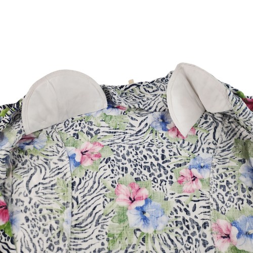 Cárdigan hawaiano vintage para mujer PL grande pequeño 100 % lino estampado de cebra hibisco - Imagen 12 de 16