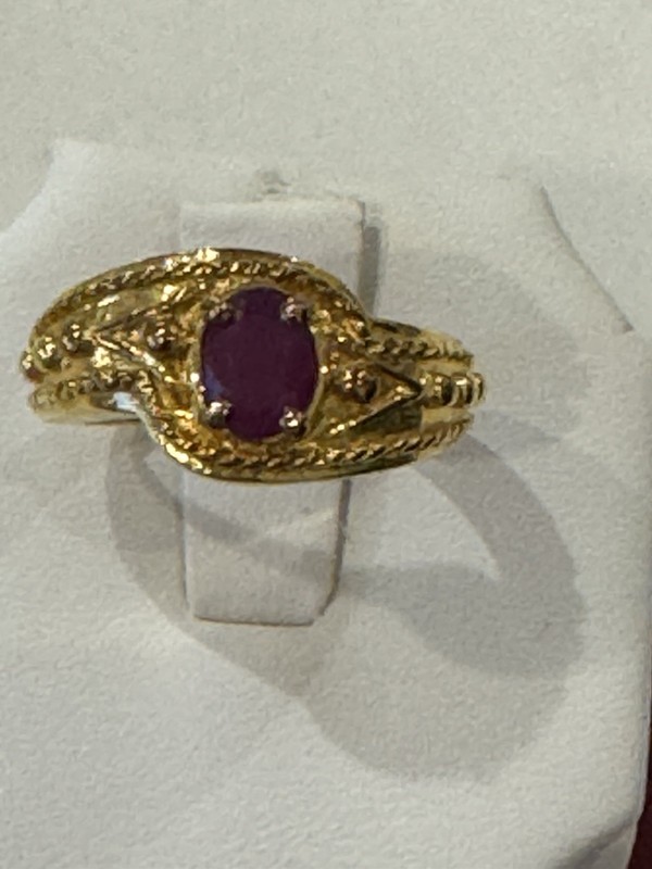 Real Ruby Ring Size 7.25 Sterling With Gold Overlay.