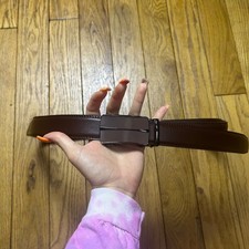 Mens Brown Ratchet Belt Automatic Slide Buckle Adjustable Dress Belt Gunmetal