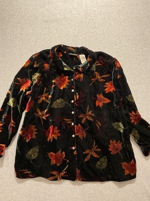 Vintage White Stag Vivid Fall Leaf Velvet Button Shirt 22W 24 W Plus 2X