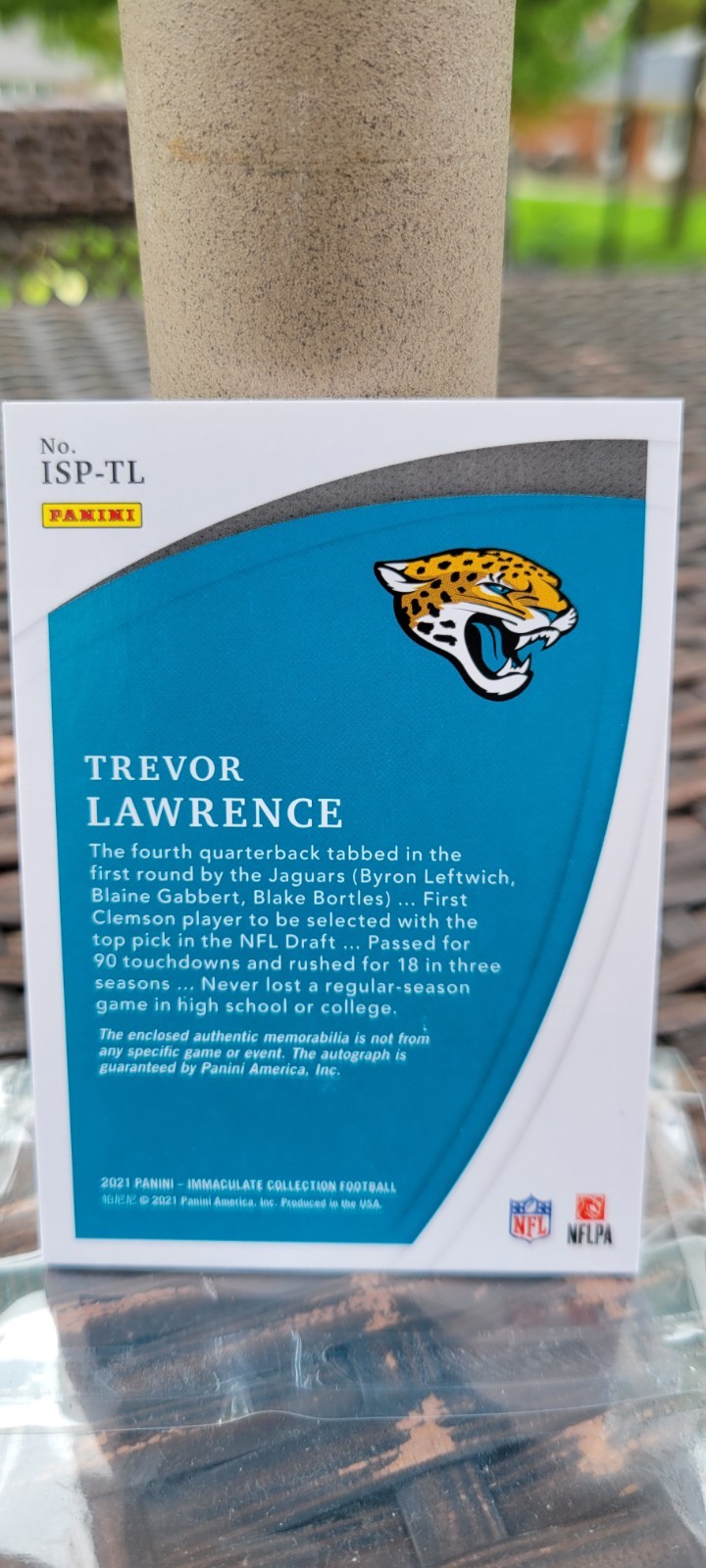 Panini 2021 Immaculate Trevor Lawrence Jaguars ISP-TL Gold /25 Auto Patch RC view 6