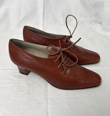 Yanko Spain Cognac Leather Oxford Heels 8.5 M Dark Academia Librarycore