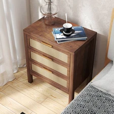 Bedside Table 3 Layers Large Capacity Drawer Wooden Night Stand for Bedroom Waln