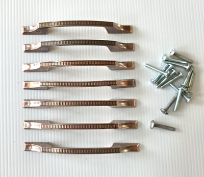 Lot of 7 Vtg Amerock Hardware Pulls Copper Color Metal Ribbed 3'' Center 1960's