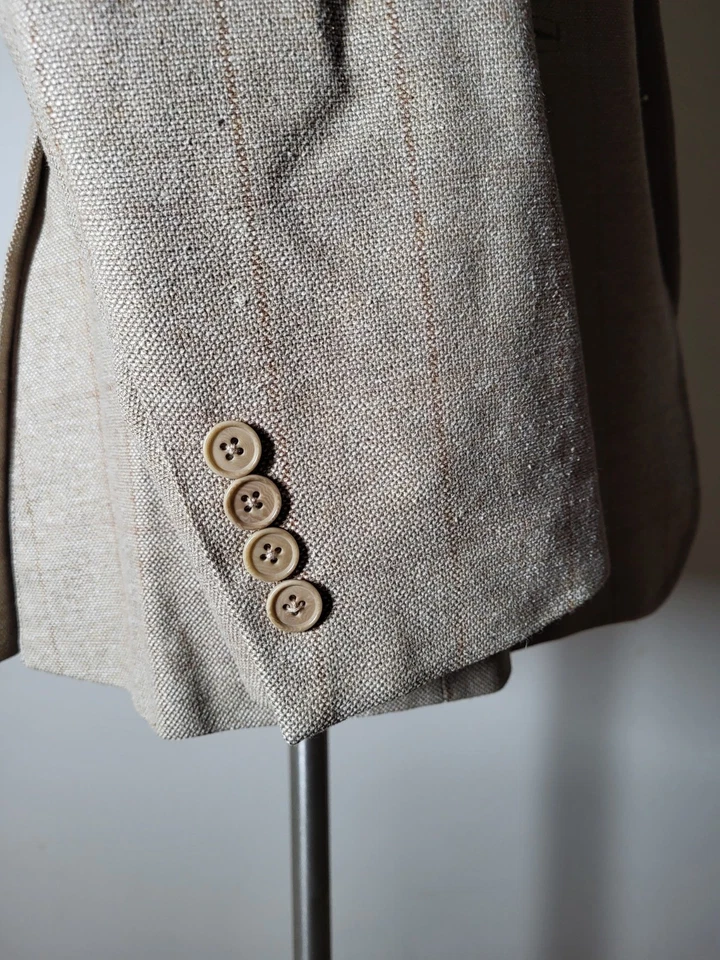 ISAIA napoli Full-canvas LINEN SILK Check Hopsack Tweed sport Coat Blazer 50 40R - Image 3 of 4