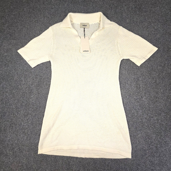 Unison Dress Womens SMALL Beige collared Knitted short sleeve cotton Size S NWT