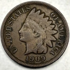 1909 Indian Head Cent F Fine Condition 1c One Cent Penny US Coin - 0160