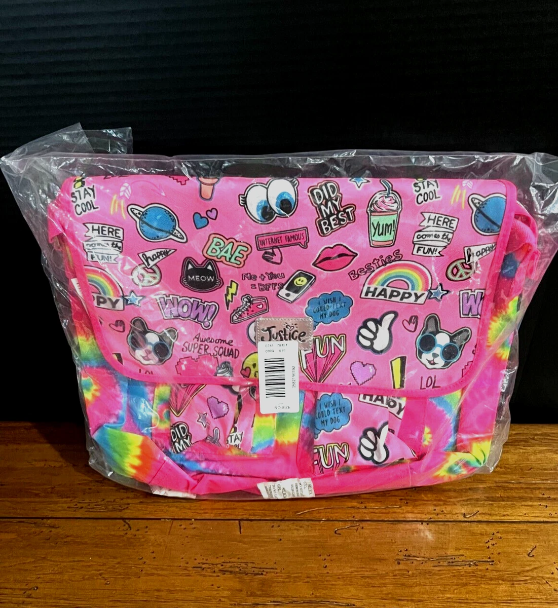 Justice Girls Glitter Stripe Initial T Full Size Backpack and Lunchbox