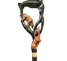 Bear  Deer Carved Wooden Walking Stick