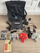 Nintendo 64 N64 Console Tested Working With Cables controllers x 3 and Bag