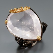 Handmade 28 ct Natural Rose Quartz Ring 925 Sterling Silver Size 8 /R449152
