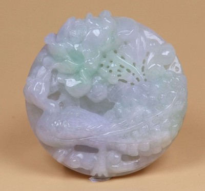 Certified Green 100% Natural A Jade Jadeite Peacock & Peony Pendant 23932a