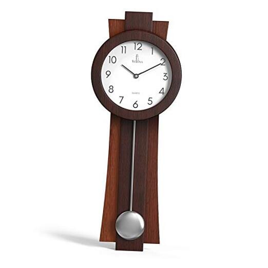 Pendulum Wall Clock Battery Operated - Quartz Wood Pendulum Clock - Mahogany