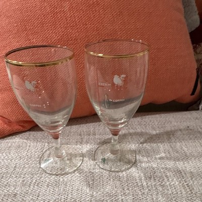 Set of 2 Clear Glass Wine Glasses Gold Rim Decorated Irish Coffee Vintage