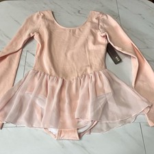 NWT Bloch Girls Long Sleeve Chiffon style skirt leotard petal pink size 14